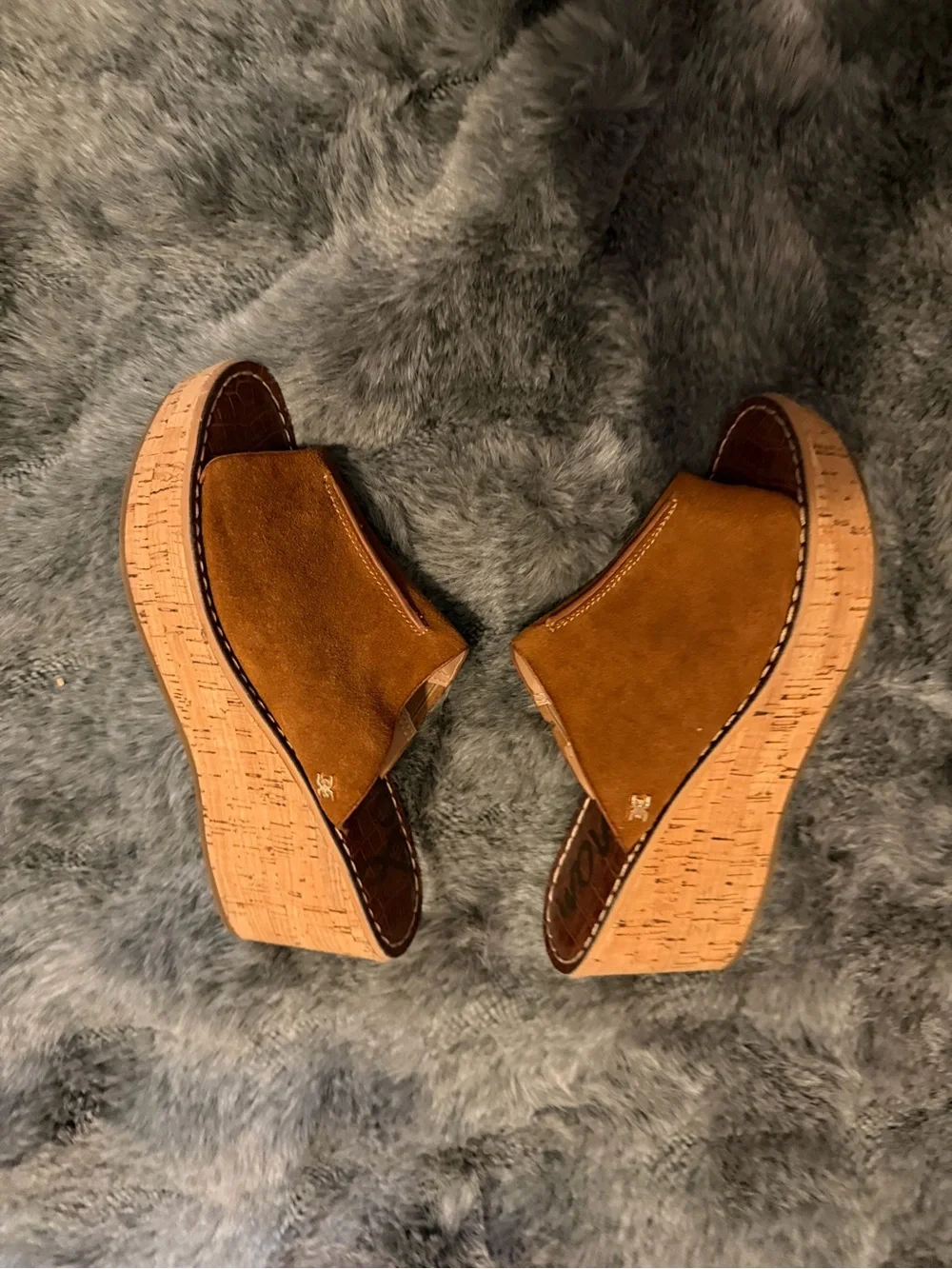 Sam Edelman Brown Suede Cork Wedge Slide Sandals Women’s Size 7.5